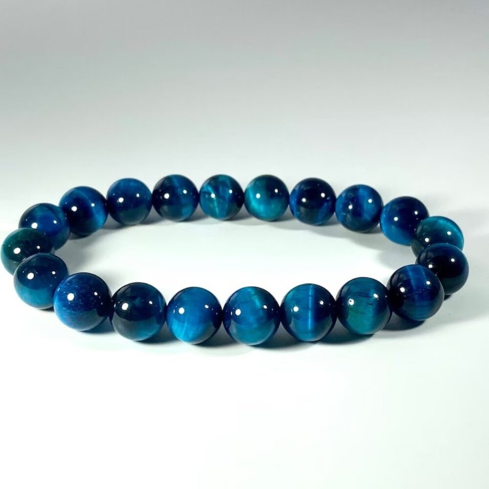 New Unisex Blue & Black Tiger Eyes Beaded Bracelet